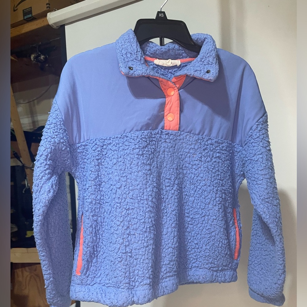 Pink‎ Rose Sherpa Pullover Womens Medium Blue/Pink Accent